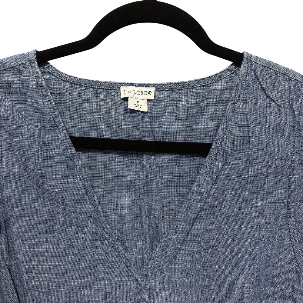 J.Crew Solid Chambray V-Neck Flutter Short Sleeve… - image 4